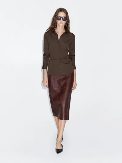 Massimo Dutti Cotton Blend Stretch Shirt In Brown