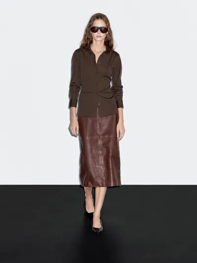 Massimo Dutti Cotton Blend Stretch Shirt In Brown