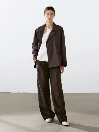 Massimo Dutti Cotton Blend Trench Coat With Back Detail In Brown