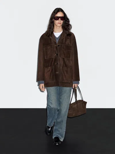 Massimo Dutti Split Suede Leather Jacket With Pockets In Brown