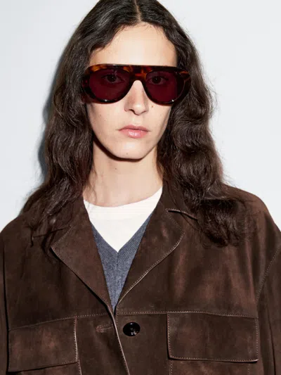 Massimo Dutti Split Suede Leather Jacket With Pockets In Brown