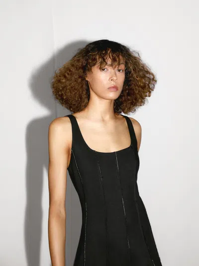 Massimo Dutti Long Flowing Linen Blend Dress In Brown