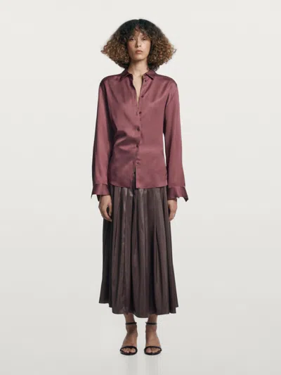 Massimo Dutti Pintuck Midi Skirt With Waxed Finish In Multi