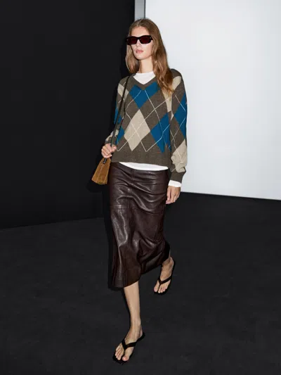 Massimo Dutti Wool Blend Argyle Knit Sweater In Animal Print