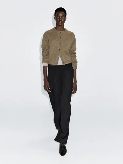 Massimo Dutti 100% Wool Raglan Sleeve Knit Cardigan In Brown