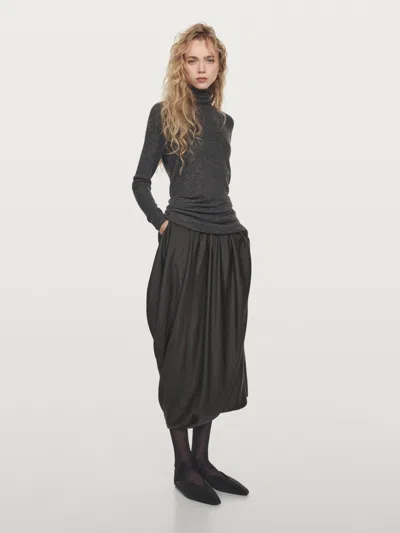Massimo Dutti Draped 100% Silk Midi Skirt In Gray