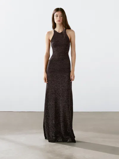 Massimo Dutti Long Knit Cotton Blend Dress In Brown