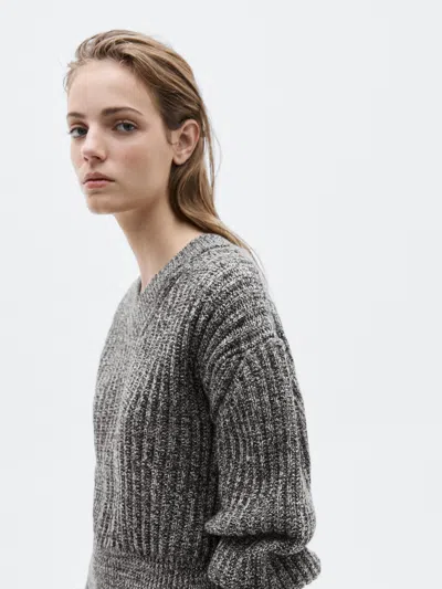 Massimo Dutti Flecked Knit Sweater In 100% Wool In Gray