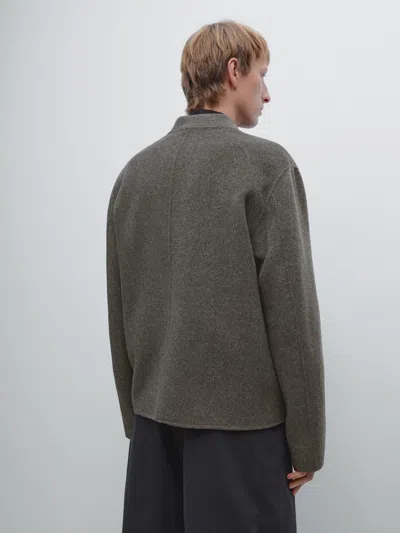 Massimo Dutti Double Wool Blend Bomber Jacket In Brown