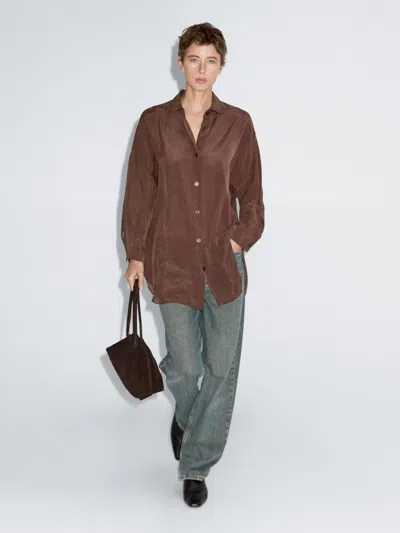 Massimo Dutti Long Flowing Shirt In Brown