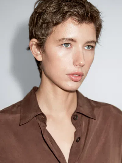 Massimo Dutti Long Flowing Shirt In Brown