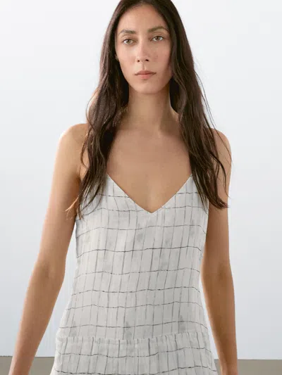 Massimo Dutti Flared Check Midi Dress In White
