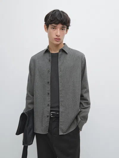 Massimo Dutti Regular Fit Check Texture Melange Shirt In Animal Print