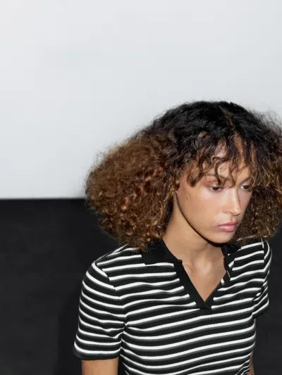 Massimo Dutti Striped Cotton Blend Polo T