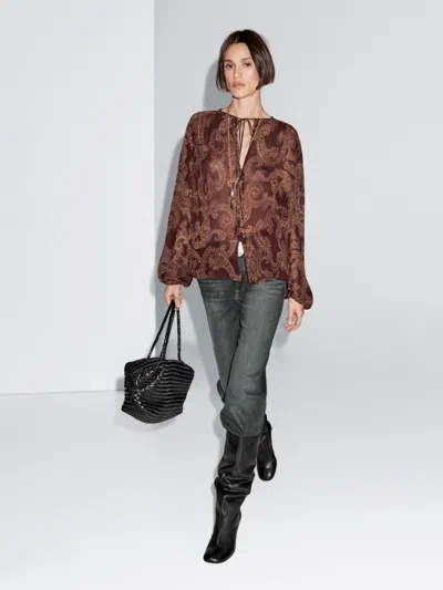 Massimo Dutti Flowing Paisley Print Blouse In Brown