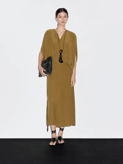 Massimo Dutti Wrap Dress With Buckle In Brown