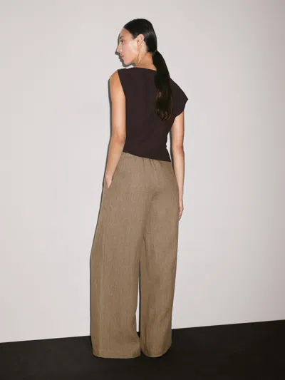 Massimo Dutti Flowing 100% Linen Trousers In Brown