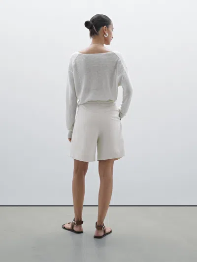 Massimo Dutti Pleated Bermuda Shorts In White