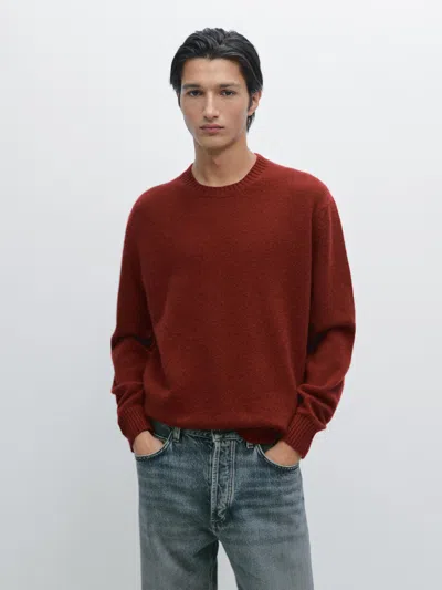Massimo Dutti Wool Blend Crew Neck Sweater In Burgundy