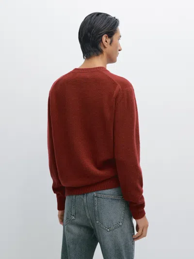 Massimo Dutti Wool Blend Crew Neck Sweater In Burgundy