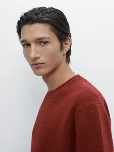 Massimo Dutti Wool Blend Crew Neck Sweater In Burgundy