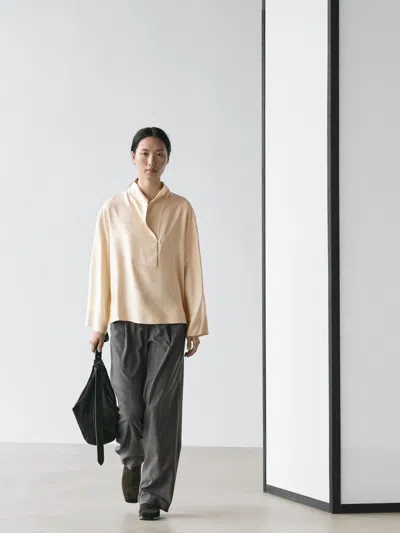 Massimo Dutti Flowing Blouse With Bib Detail In Neutral