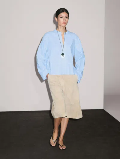 Massimo Dutti Linen Blend Blouse With Seam Details In Blue