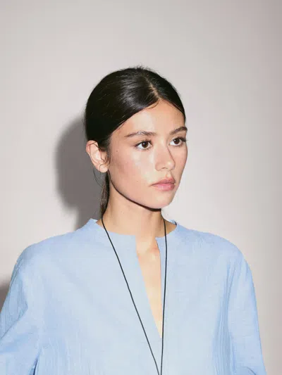 Massimo Dutti Linen Blend Blouse With Seam Details In Blue