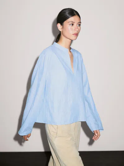 Massimo Dutti Linen Blend Blouse With Seam Details In Blue