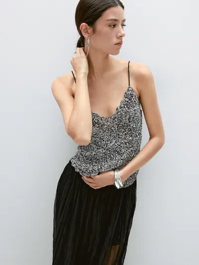 Massimo Dutti Mouliné Crochet Knit Top In Black