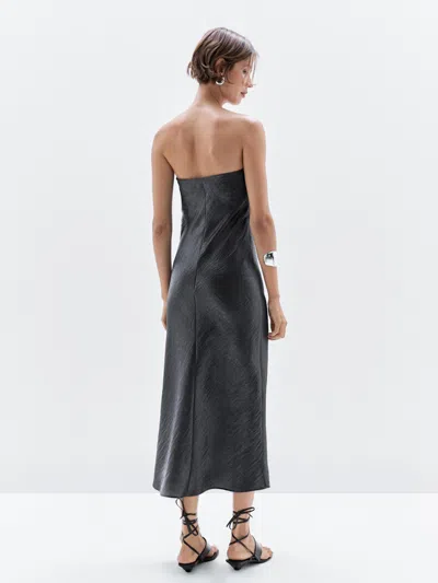 Massimo Dutti Flowing Strapless Midi Dress In Gray