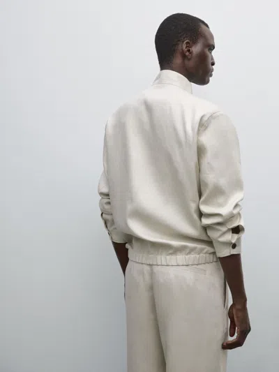 Massimo Dutti 100% Linen Lightweight Jacket In Neutral