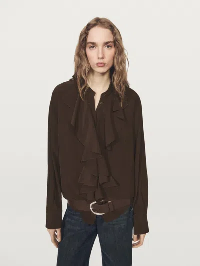 Massimo Dutti Flowing Blouse With Ruffles In Brown