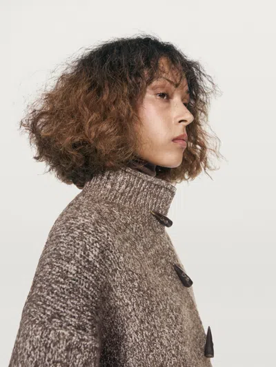 Massimo Dutti Wool And Cotton Knit Cardigan With Horn Button In Brown