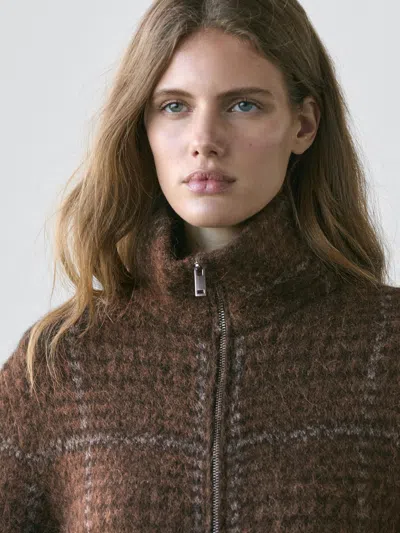 Massimo Dutti Check Knit Alpaca And Felt Texture Cardigan In Multi