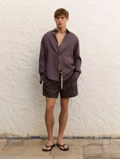 Massimo Dutti Printed Swimming Trunks In Brown