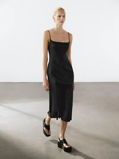 Massimo Dutti Strappy Linen Midi Dress In Multi