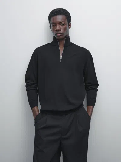 Massimo Dutti Mock Neck Knit Sweater With Zip In Multi