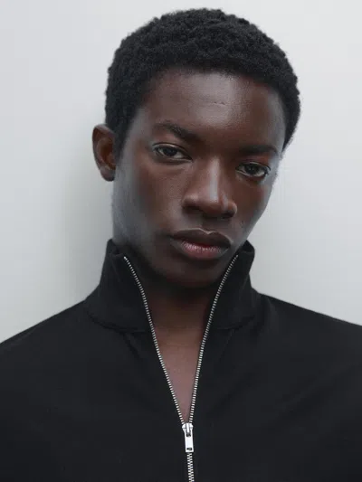 Massimo Dutti Mock Neck Knit Sweater With Zip In Multi