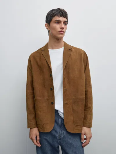 Massimo Dutti 100% Nubuck Leather Blazer In Multi