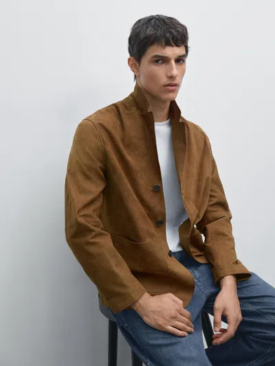 Massimo Dutti 100% Nubuck Leather Blazer In Multi