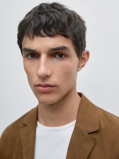 Massimo Dutti 100% Nubuck Leather Blazer In Multi