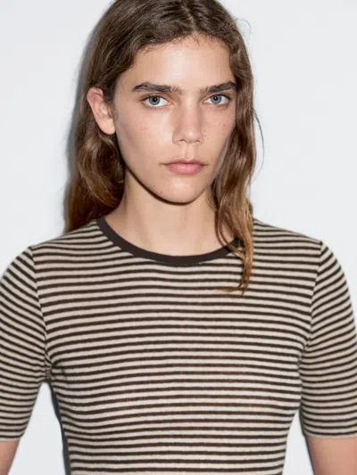 Massimo Dutti Short Sleeve Striped Shirt In Multi