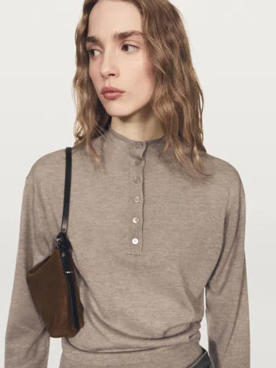 Massimo Dutti Mock Turtleneck Button In Brown