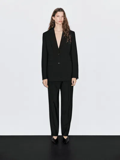 Massimo Dutti Crepe Cigarette Fit Trousers In Black