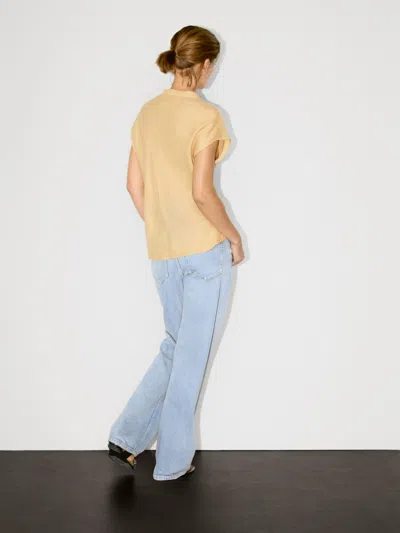 Massimo Dutti 100% Linen Flowing Blouse With Open Neck In Blue