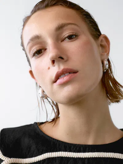 Massimo Dutti Blouse With Contrast Embroidery In Black