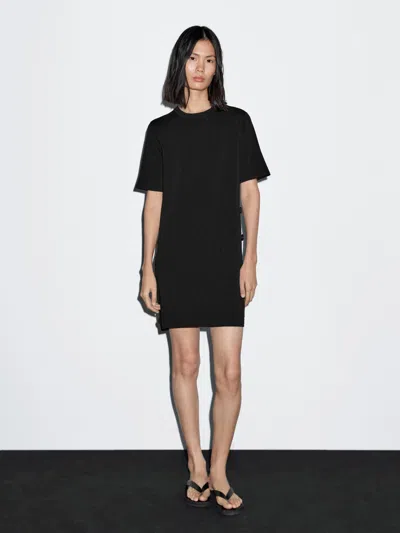 Massimo Dutti Short Knit Dress With Side Button Details In Black