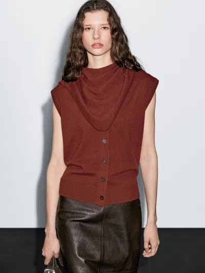 Massimo Dutti 100% Wool Waistcoat With Scarf Detail In Brown