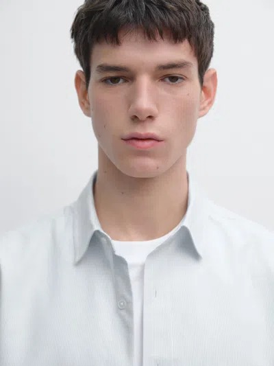 Massimo Dutti Regular Fit Pinstriped Shirt In White